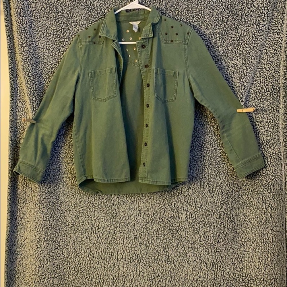 Army green studded jean jacket